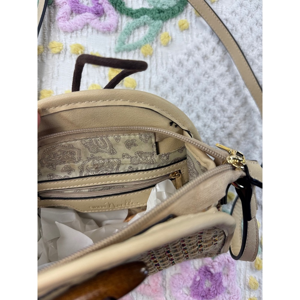 Simply Noelle Straw Woven Crossbody‎ Bag Beige Tan Multi Color Accent strap - Picture 5 of 12